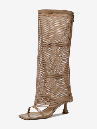 アプリコットキトンヒールサンダルブーツ メッシュオープントゥサンダル レディース