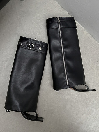 ブラック フリップフロップブーツ レディース バックルディテール ハイヒール サンダルブーツ