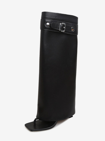 ブラック ブラック フリップフロップブーツ レディース バックルディテール ハイヒール サンダルブーツ