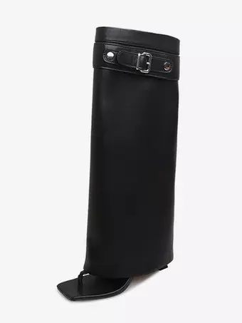 Stivali infradito neri da donna con fibbia e tacco alto