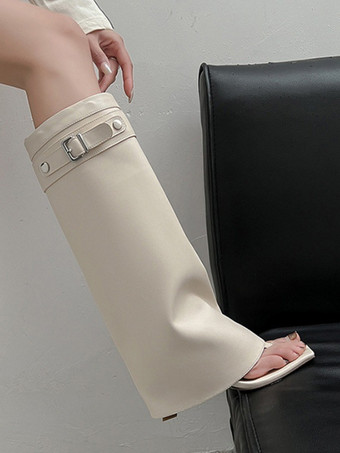ブラック フリップフロップブーツ レディース バックルディテール ハイヒール サンダルブーツ