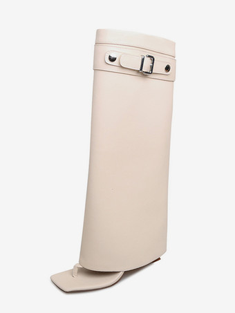 ホワイト ブラック フリップフロップブーツ レディース バックルディテール ハイヒール サンダルブーツ