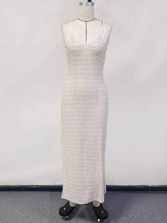 サイドスリット入りクロシェニットマキシスリップドレスカバーアップ 2025