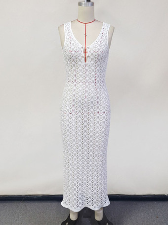 クロシェニットVネックマキシドレスカバーアップ2025