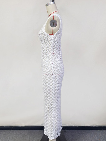 クロシェニットVネックマキシドレスカバーアップ2025