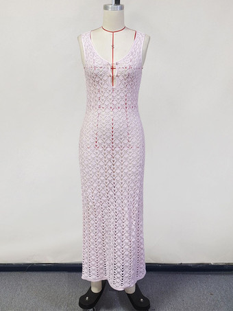 クロシェニットVネックマキシドレスカバーアップ2025