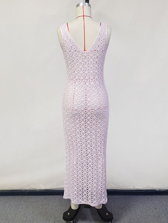 クロシェニットVネックマキシドレスカバーアップ2025