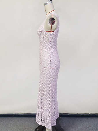 クロシェニットVネックマキシドレスカバーアップ2025