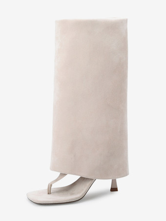 アプリコットフリップフロップブーツ スエードトングハイヒールサンダルブーツ レディース