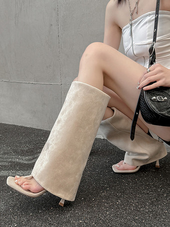 フリップフロップブーツ スエードトングハイヒールサンダルブーツ レディース