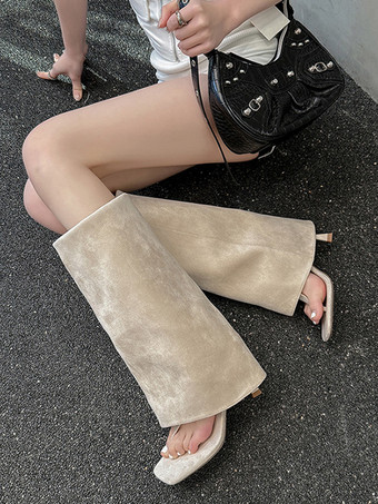 フリップフロップブーツ スエードトングハイヒールサンダルブーツ レディース