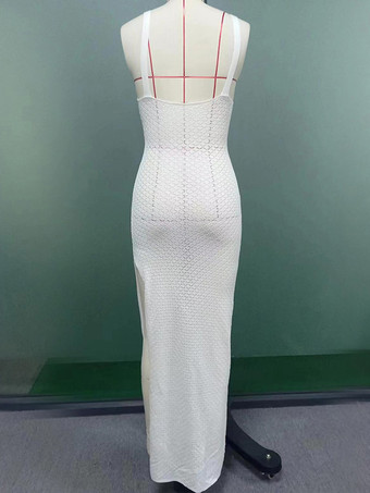 ホワイトクロシェマキシドレス ノースリーブ Vネック ハイスリット ビーチカバーアップ 2025