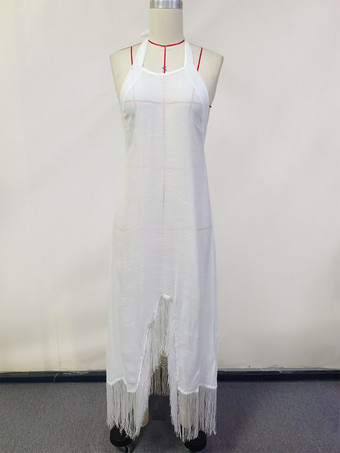 ホルターネック ハイスリット フリンジ カバーアップ（ホワイト）2025