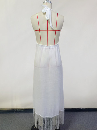 ホルターネック ハイスリット フリンジ カバーアップ（ホワイト）2025