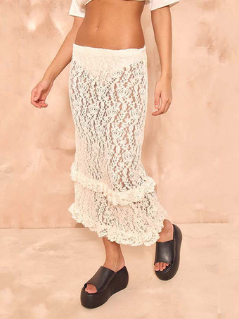 2025年夏のビーチにぴったりのレースロングスカートカバーアップ