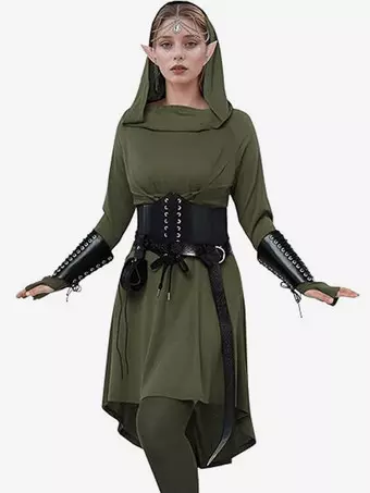 Robe Médiévale Renaissance Lacetée - Manches Évasées, Style Sorcière Gothique - Halloween & Cosplay