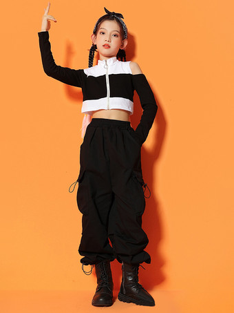 ブラック キッズジャズダンスコスチューム ストリートヒップホップラッパー トレンディ クール ファッショナブル ヒップホップパフォーマンス衣装