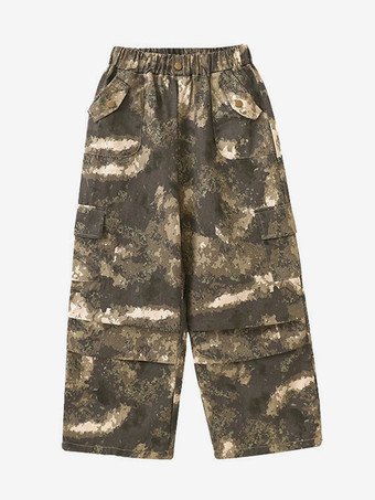 キッズジャズダンス衣装 2ピース 長袖トップスと迷彩パンツ ヒップホップスーツ