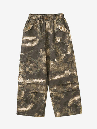 キッズジャズダンス衣装 2ピース 長袖トップスと迷彩パンツ ヒップホップスーツ