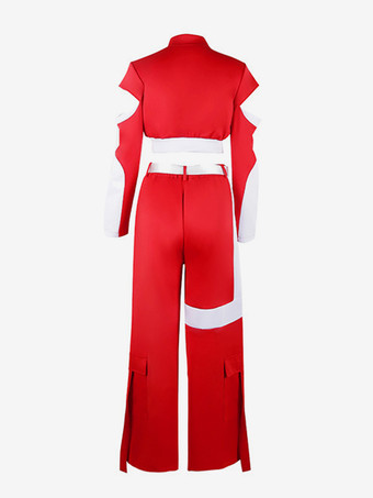 女性用ジャズダンス衣装 赤白トップパンツセット ヒップホップコスチューム