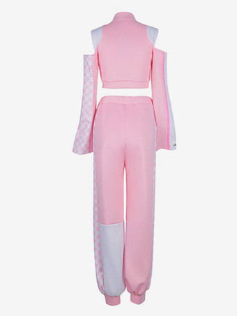 女性用ジャズダンス衣装 2ピース ピンク ヒップホップコスチューム