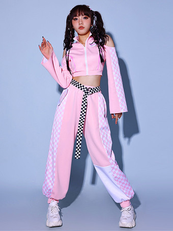 女性用ジャズダンス衣装 2ピース ピンク ヒップホップコスチューム