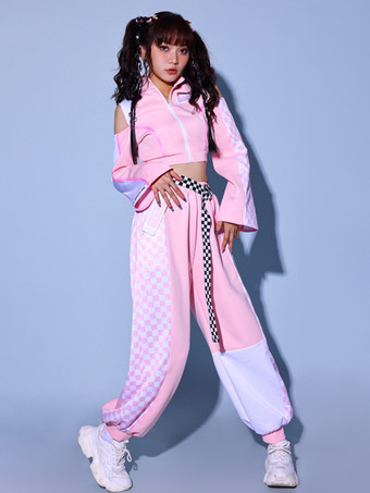 女性用ジャズダンス衣装 2ピース ピンク ヒップホップコスチューム