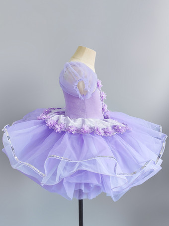 女の子用バレエダンス ランタンスリーブ メッシュ キッズ プリンセス パーティーコスチューム