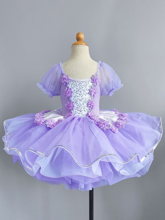 女の子用バレエダンス ランタンスリーブ メッシュ キッズ プリンセス パーティーコスチューム