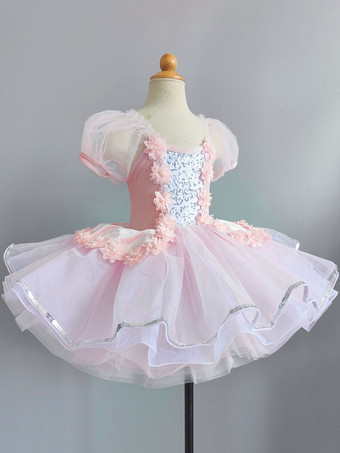 女の子用バレエダンス ランタンスリーブ メッシュ キッズ プリンセス パーティーコスチューム