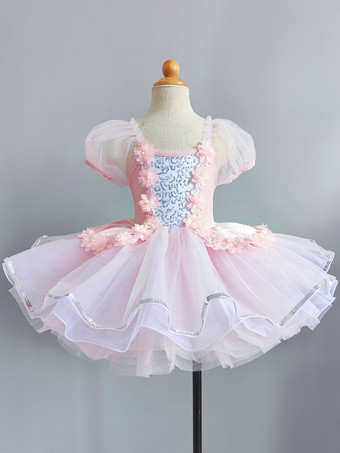 女の子用バレエダンス ランタンスリーブ メッシュ キッズ プリンセス パーティーコスチューム