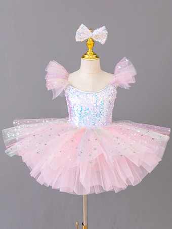 ピンク女の子用バレリーナプリンセスパーティーコスチュームキッズスパンコールフラワードレス