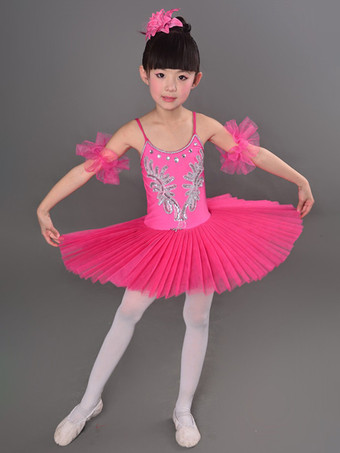 ローズレッド女の子用スワンバレエチュチュプラッターパフォーマンスレオタードドレス