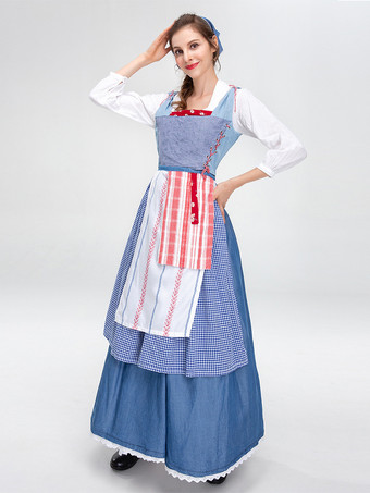 ブルー 中世のマナーメイドドレス ヴィンテージ ロングシアターコスチューム ビールホリデー ハロウィンコスチューム