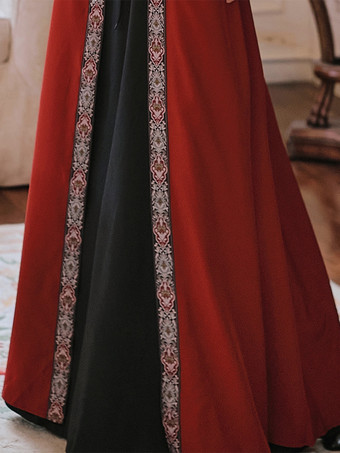 レディース 中世レトロ宮廷衣装 レースアップ ガードル ロングドレス バーガンディ