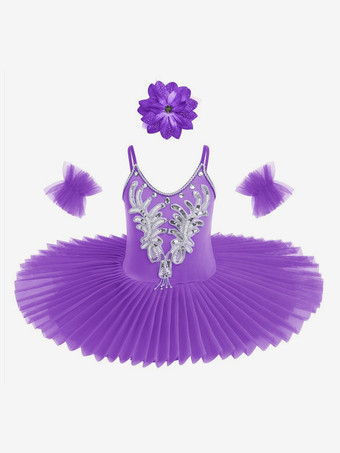 パープル 女の子用スワンバレエチュチュプラッターパフォーマンスレオタードドレス