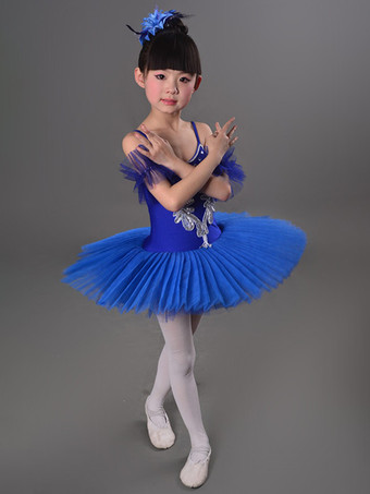 ブルー 女の子用スワンバレエチュチュプラッターパフォーマンスレオタードドレス