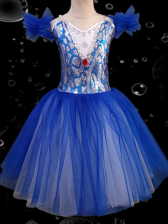 ブルー 子供用バレエドレス 各種カラー バレリーナチュチュ パフォーマンス用 白鳥ダンスドレス