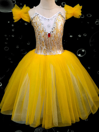 イエロー子供用バレエドレス 各種カラー バレリーナチュチュ パフォーマンス用 白鳥ダンスドレス