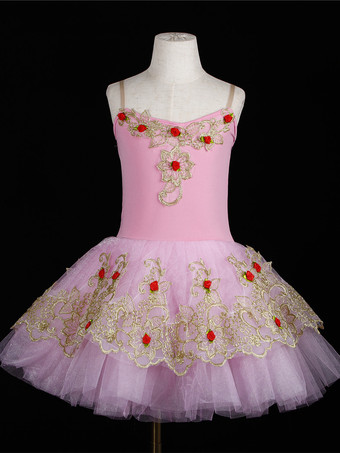 ピンク女の子用バレエスカート ロングダンスドレス パフォーマンスコスチューム バレリーナドレス