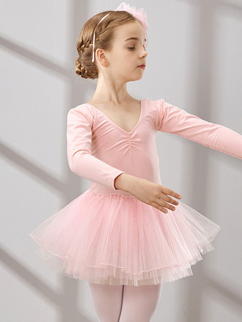 ライトピンク女の子のダンス衣装 長袖チュチュ トレーニングウェア ダンスパフォーマンスウェア