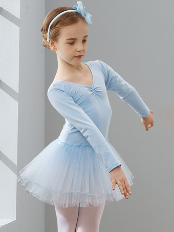 ライトスカイブルー女の子のダンス衣装 長袖チュチュ トレーニングウェア ダンスパフォーマンスウェア