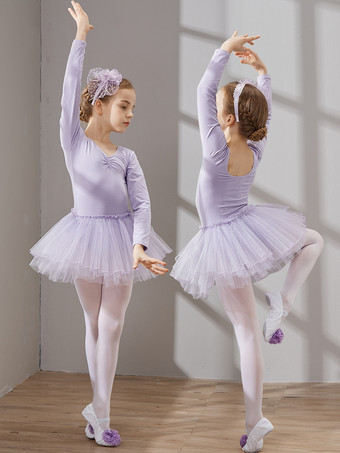 ラベンダーカラー女の子のダンス衣装 長袖チュチュ トレーニングウェア ダンスパフォーマンスウェア