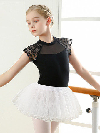 ブラック 女の子用バレエダンスドレス レース 半袖 レオタード 衣装 ダンスウェア