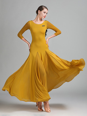 レディースダンスドレス バックレス ビッグスイング スタンダード 社交ダンスコスチューム バックフリルデザイン タンゴドレス ワルツダンスウェア