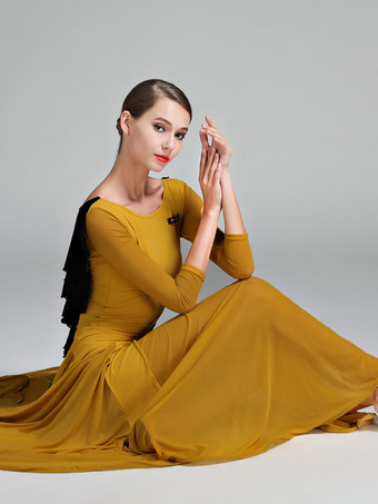 レディースダンスドレス バックレス ビッグスイング スタンダード 社交ダンスコスチューム バックフリルデザイン タンゴドレス ワルツダンスウェア