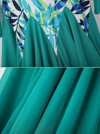 レディースダンスドレス プリント柄 スイングスカート ナショナルスタンダードダンスコスチューム 長袖 モダンワルツ タンゴドレス 競技用