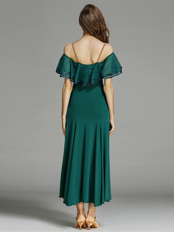 レディースダンスドレス フリル ラージスイングスカート リリカル社交ダンスコスチューム スパゲッティストラップダンスウェア