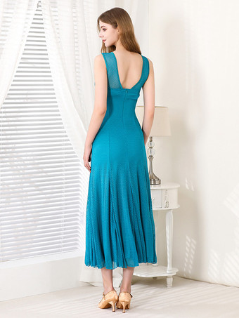 レディースダンスドレス ラウンドカラー ノースリーブ メッシュ 社交ダンス衣装