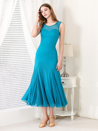 レディースダンスドレス ラウンドカラー ノースリーブ メッシュ 社交ダンス衣装